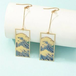 Great Wave of Kanagawa Tsunami Art painting earrings classical abstract unique
